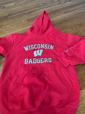 Champion Red Wisconsin Badgers Hoodie with White Lettering